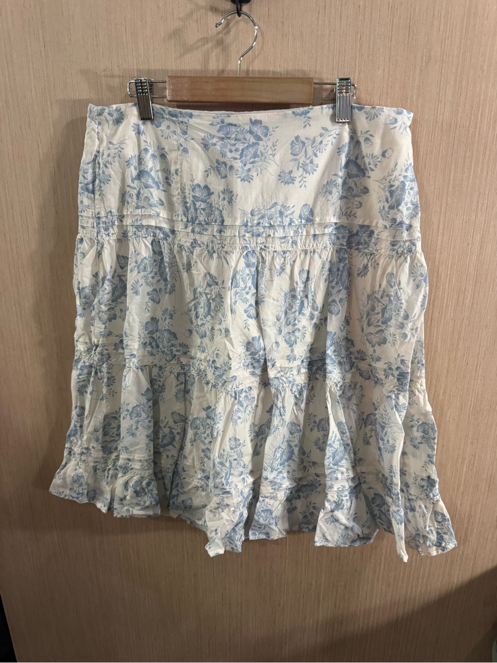 Women’s Chaps Denim Light Blue Floral Cotton Tiered Women’s Skirt Size 6